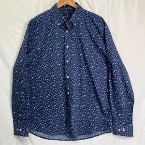 Ben Sherman Stretch Floral Men XL Slim Fit Button Down Long Sleeve Blue Calico